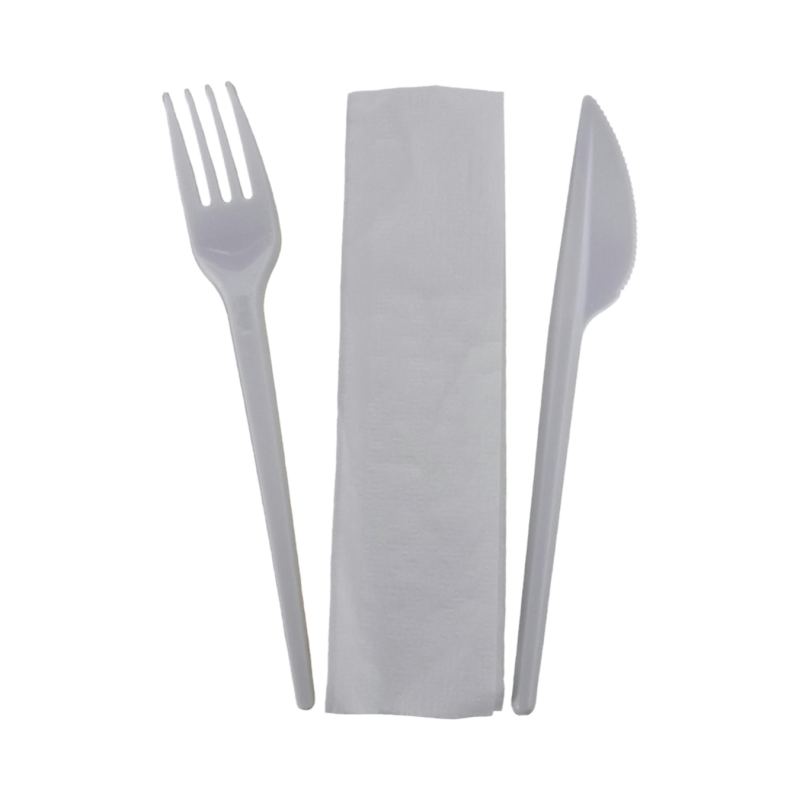 Zestaw nóż + widelec + serwetka Białe higieniczne '250