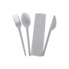 Zestaw widelec + nóż + łyżka + serwetka białe '250
