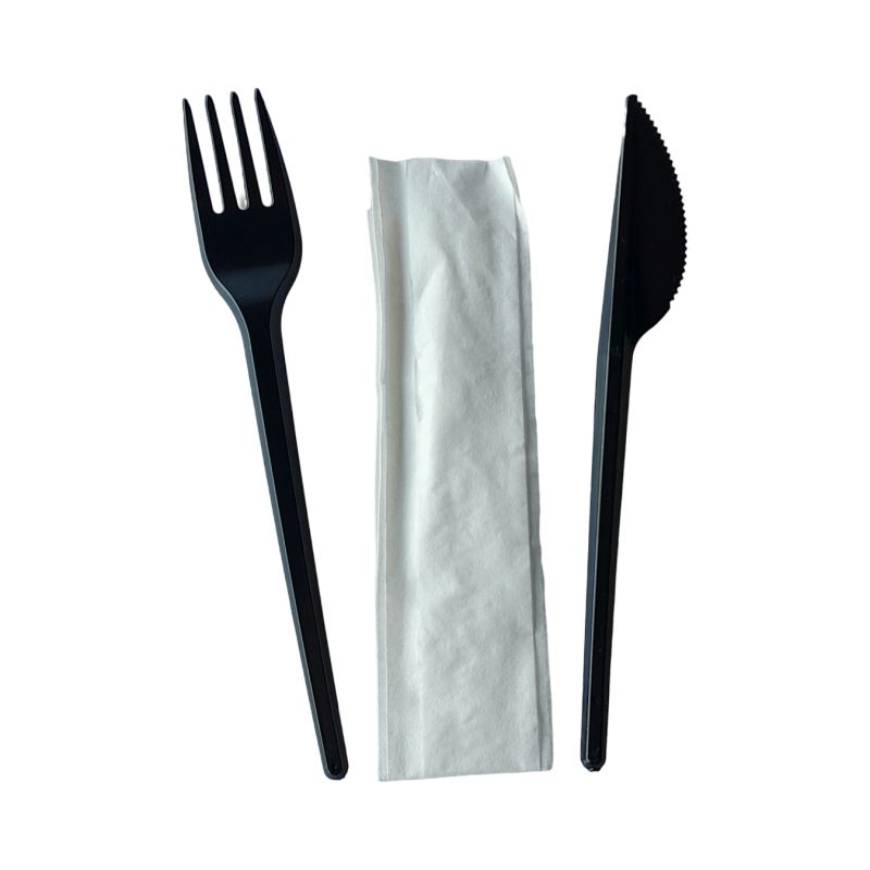 Konfekcja serwetka+nóż+widelec czarne   '250