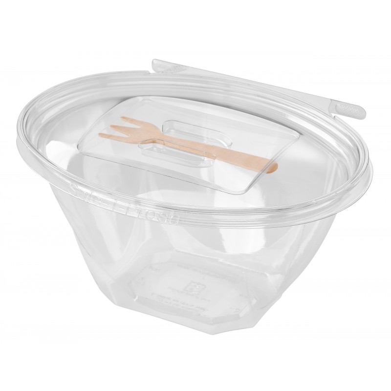 Pojemnik rPET 750ml z plombą+drew. widelec '200