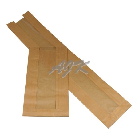 Torba papierowa szara z okienkiem bagietka 580x100(+50PPmm)x60mm '250