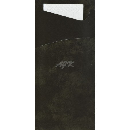 Saszetki do sztućców DUNI Sacchetto czarna + serwetka biała \'100